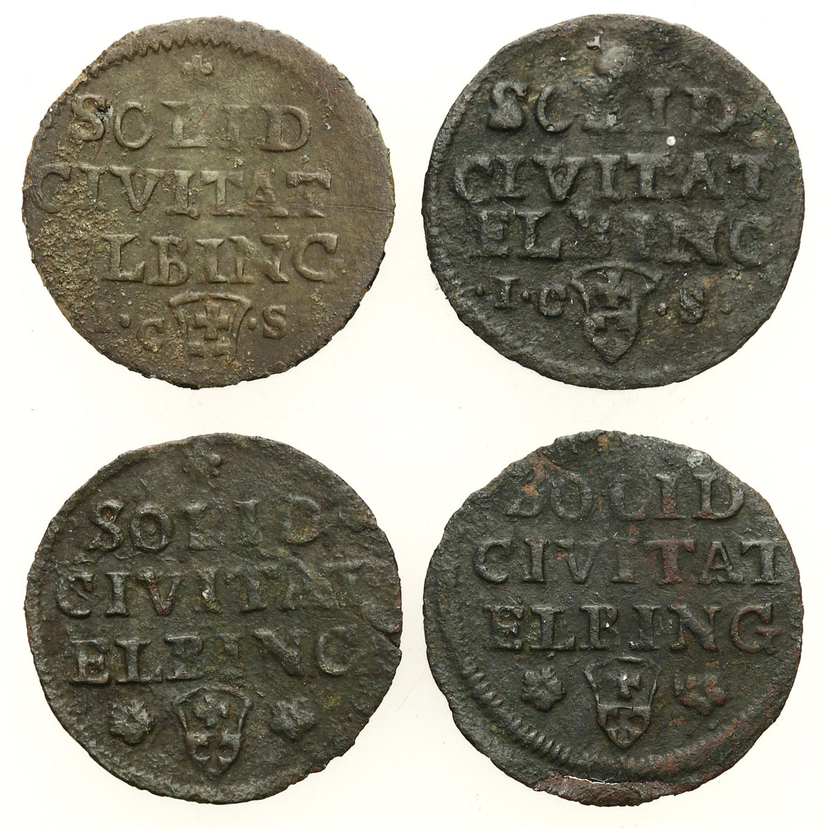 August III Sas. Szeląg 1761, 1763 Elbląg, zestaw 4 monet